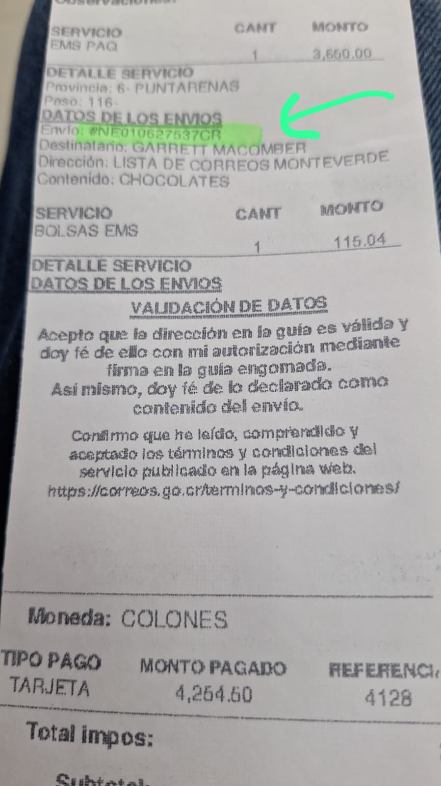 Shipment coordination evidence for NE010627537CR